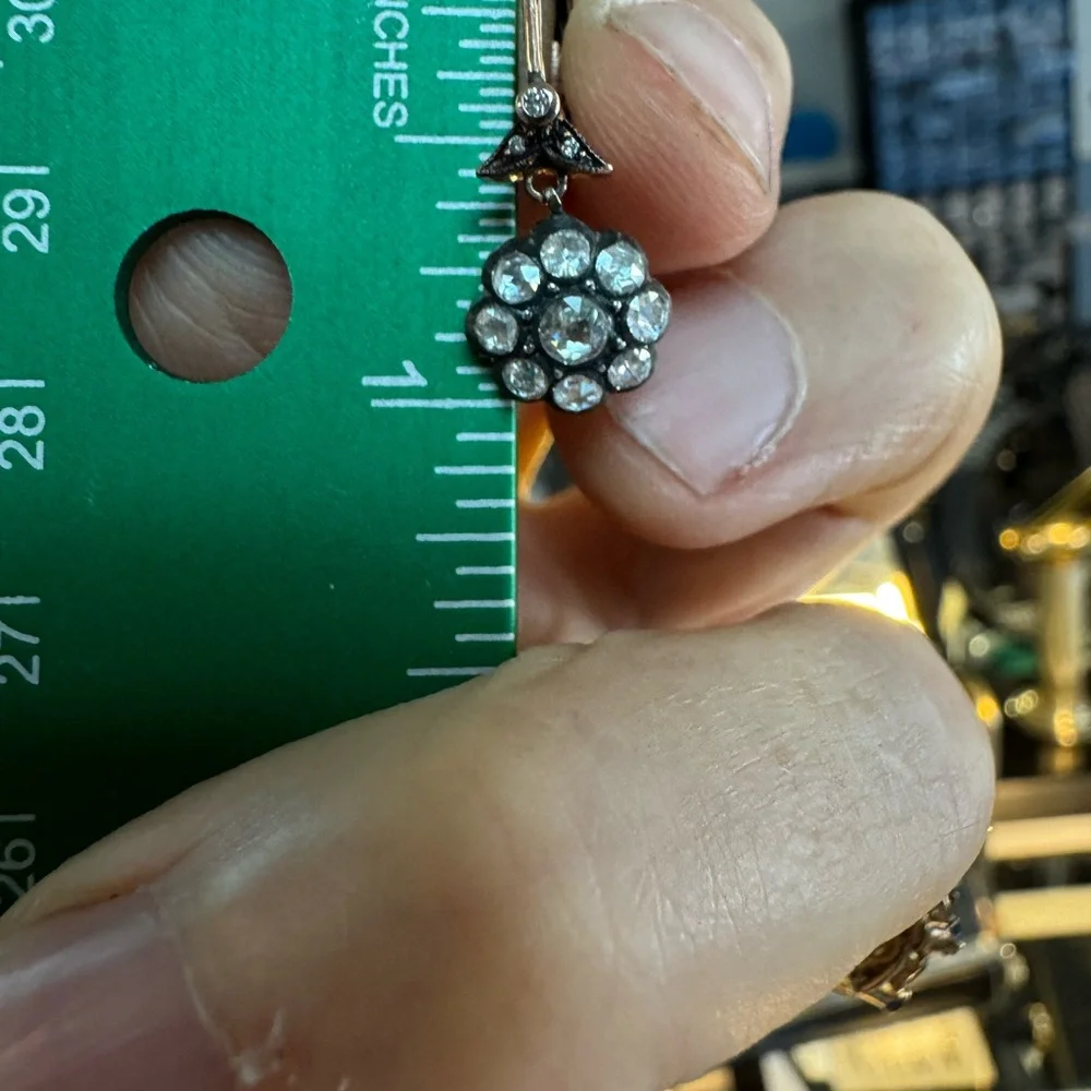 9k Rose gold Diamond Flower dangle Earrings - Picture 2 of 7